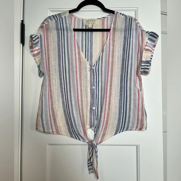Cloth & Stone Striped Tie Front Top (Small) - Picture 1 of 2